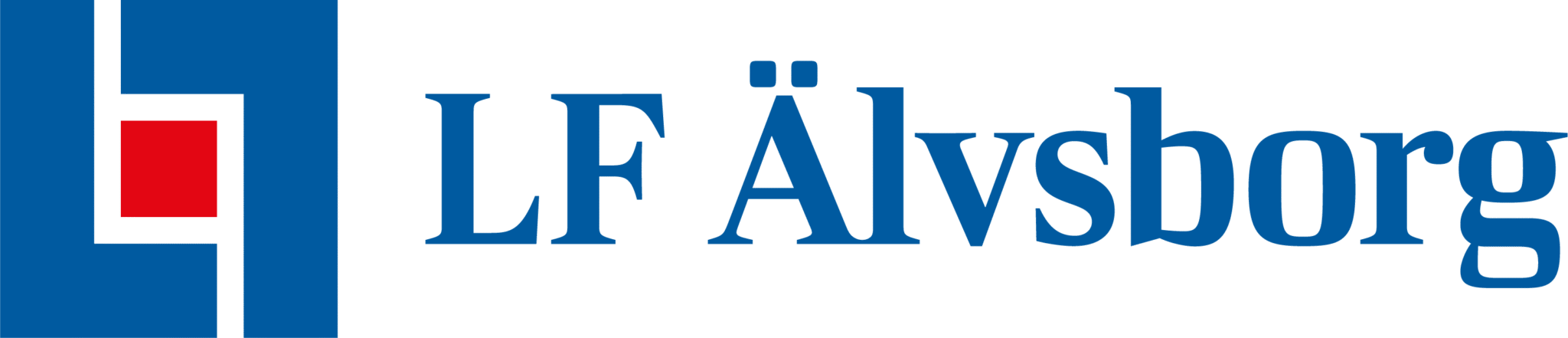 LF Älvsborg logo with a blue geometric design featuring a red square, and the company name LF Älvsborg in blue text to the right.